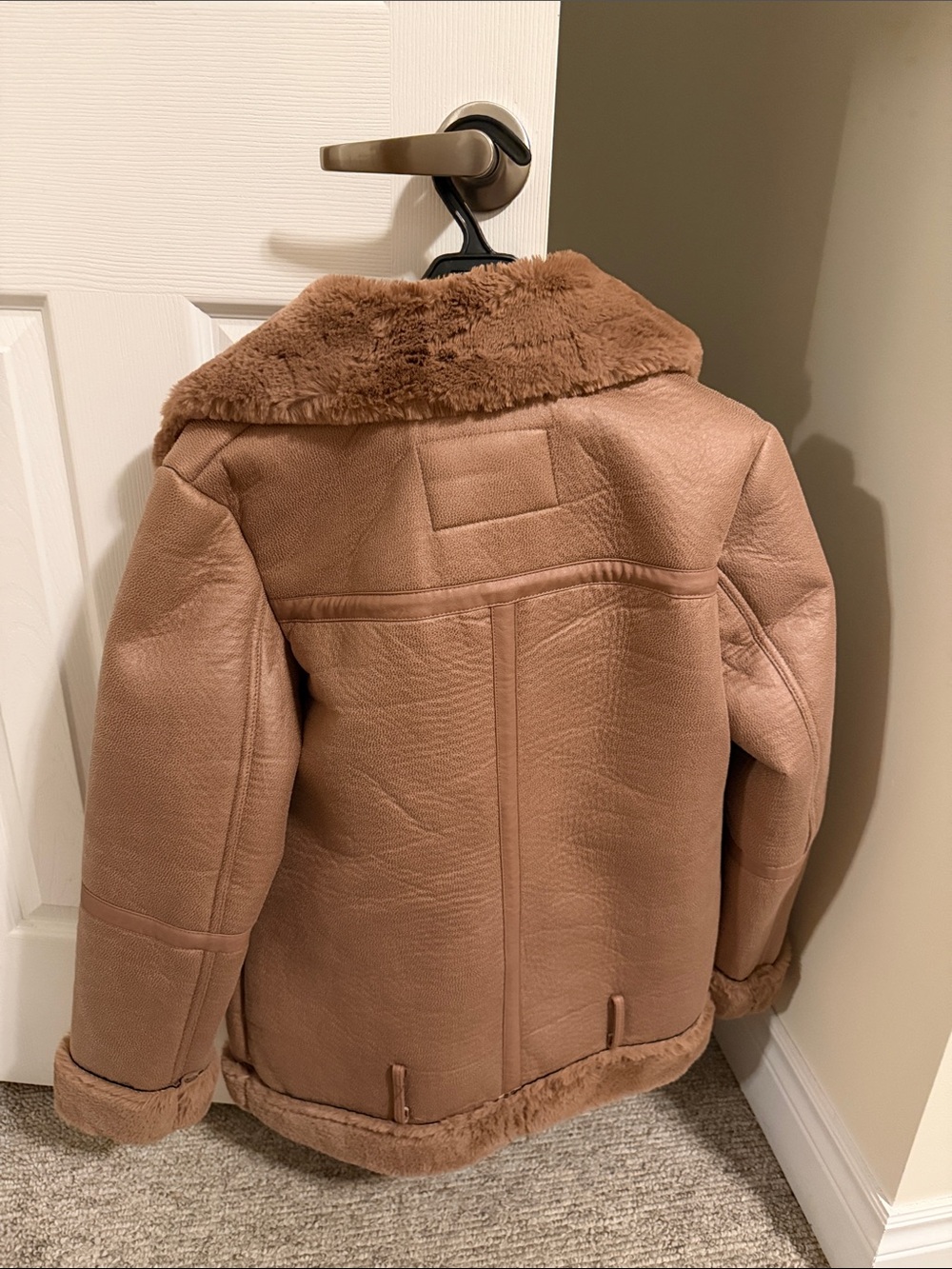 BCBGMaxAzria Camel Tan Faux-Shearling Moto Jacket - Picture 3 of 5